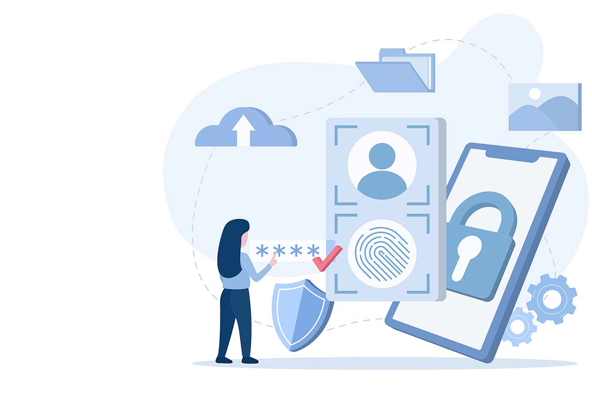 Illustration representing a woman securing her data